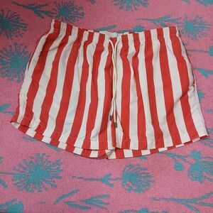 Solid and striped mens large beach trunks red white candy stripe short beach